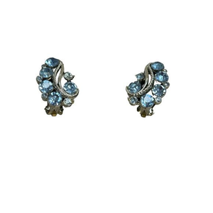 Vintage Signed LISNER Blue Stone‎ Silver Tone Clip on Earrings